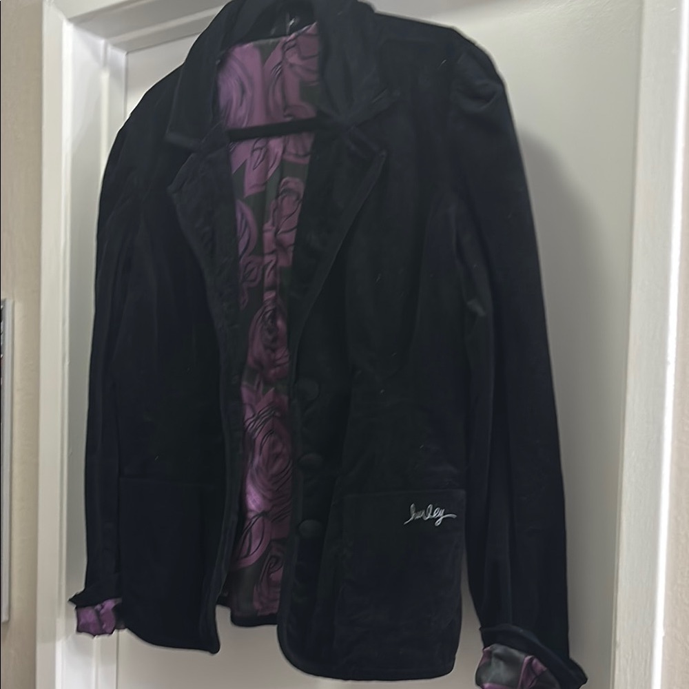 Hurley Black Velvet Blazer with Purple Rose Lining